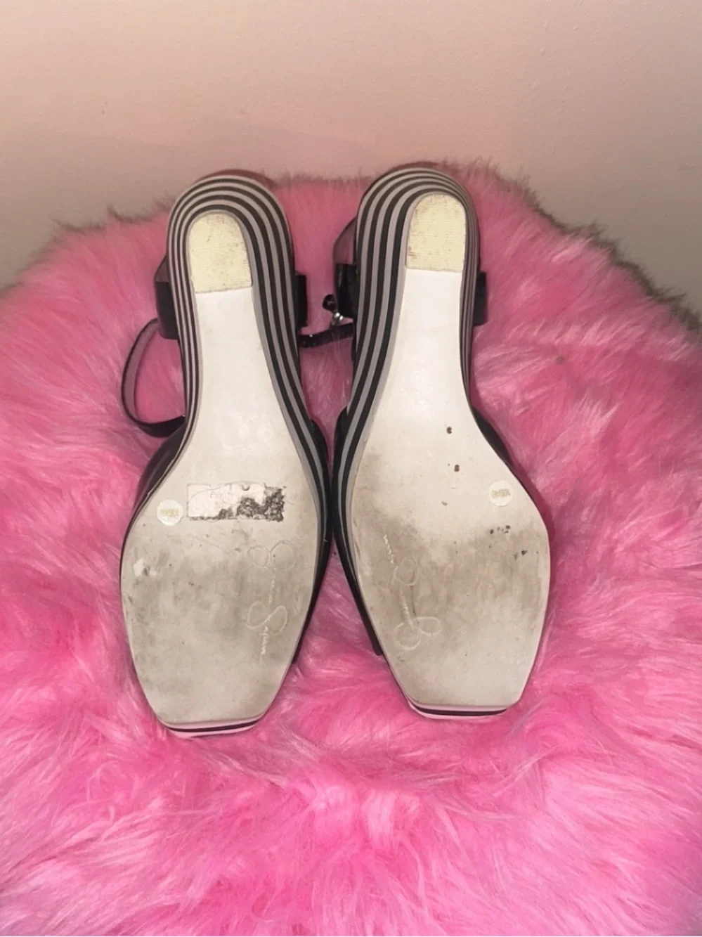 Jessica Simpson Black and White Striped Wedge Platforms